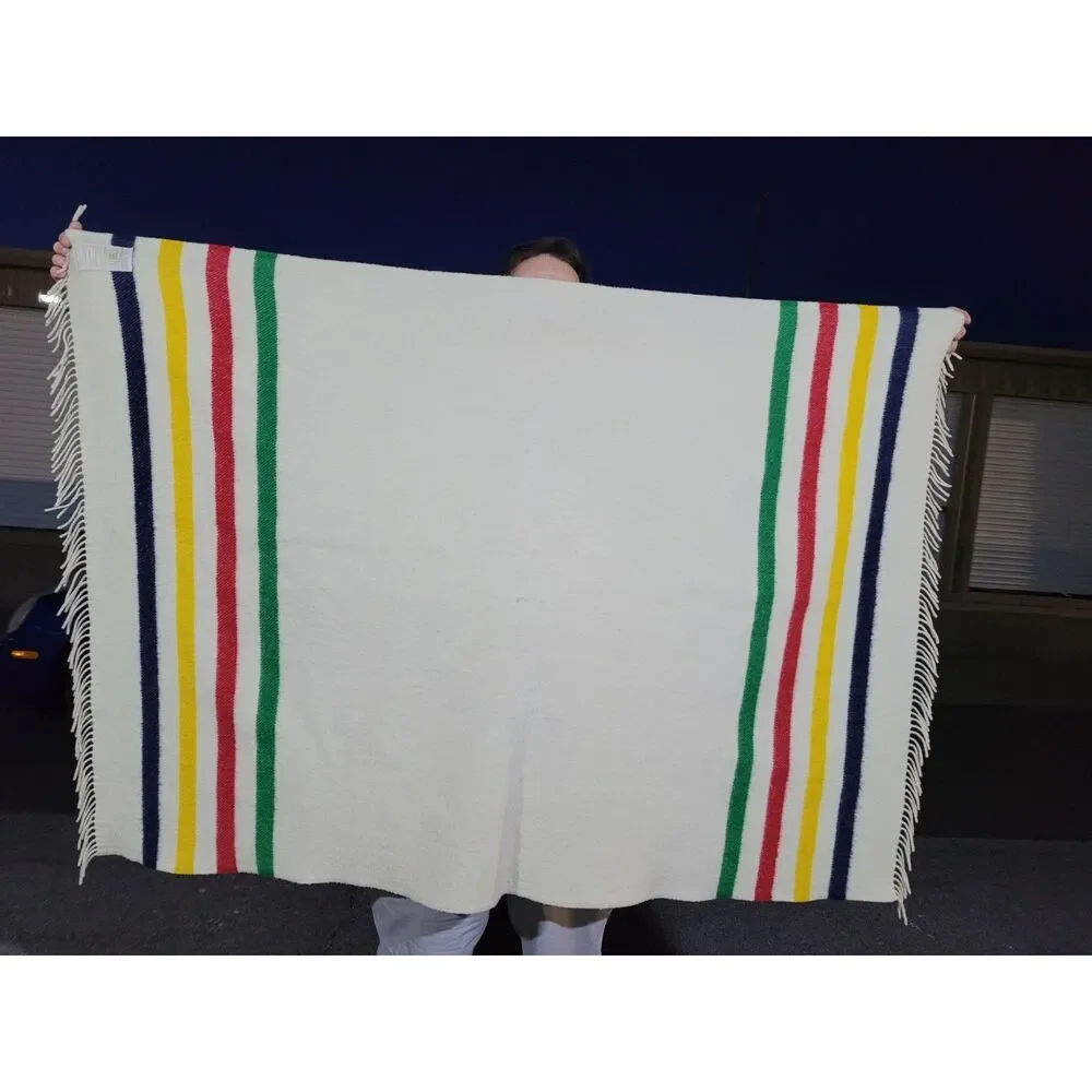 Hudson's Bay Company 100% Wool Caribou Blanket Striped Throw Vintage Camp Cabin